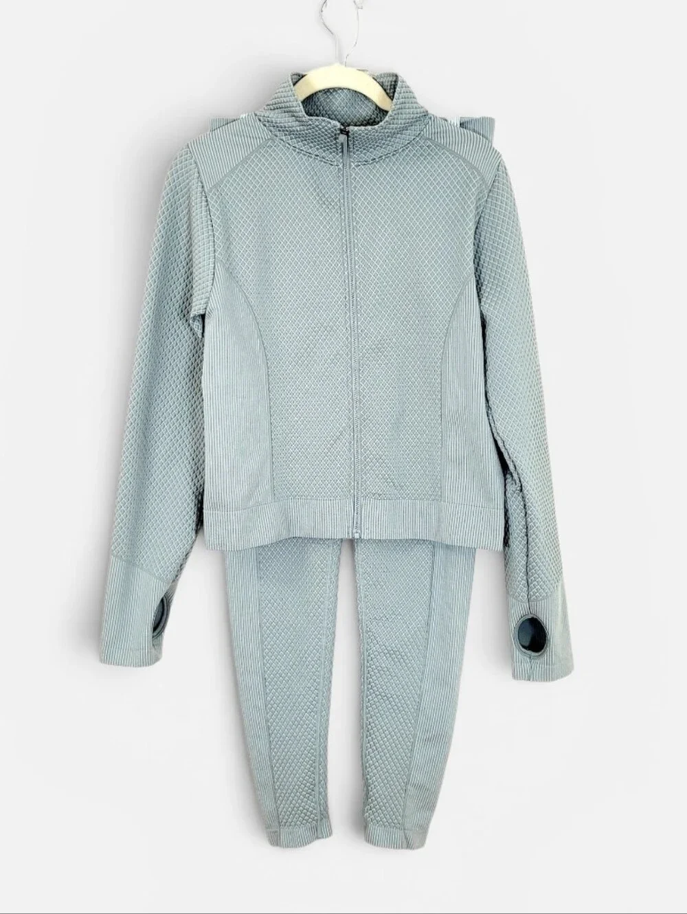 Bailey 44 Sport Two Piece Matching Textured Set High Rise Leggings Zip Jacket L